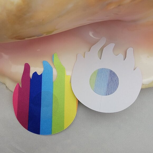 Pair of rainbow stripe flame shaped pasties nipple covers - Picture 3 of 3